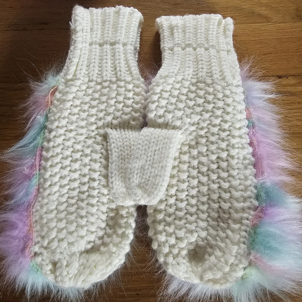 Capelli of New York Girl's Fluffy Cotton Candy Faux Fur Ear Muff & Mitten Set